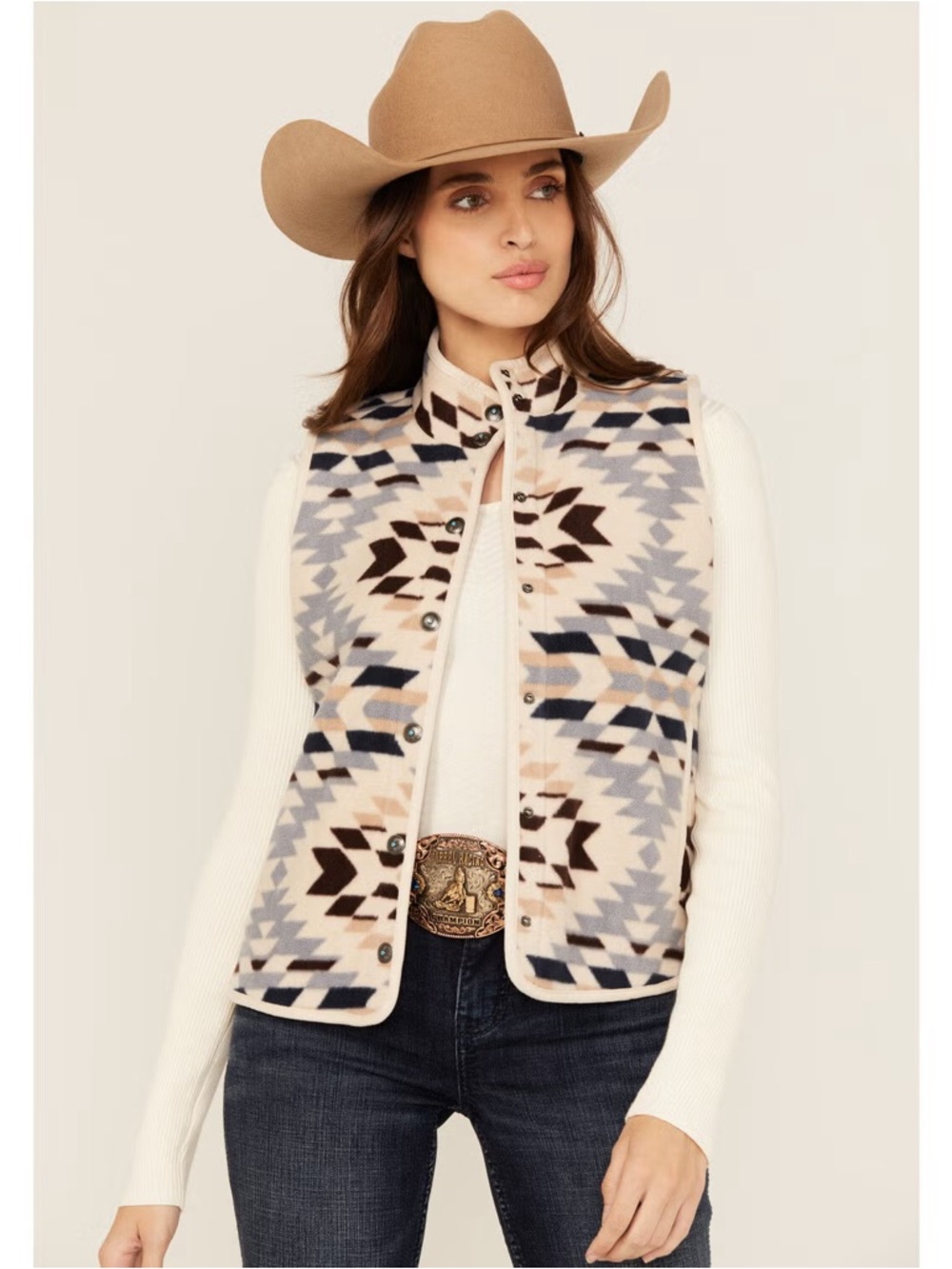Shyanne Southwestern Aztec Fleece Vest Snap Front Western Print‎ XS